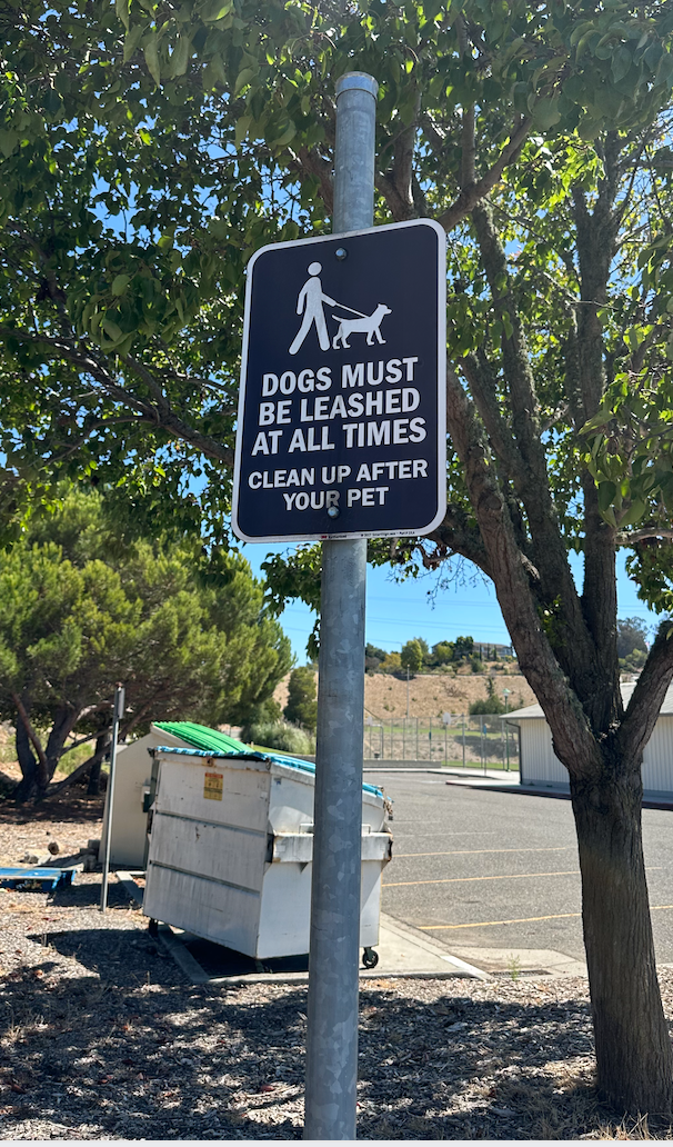 Five Canyons Park sign reading Dogs Must Be Leashed At All Times