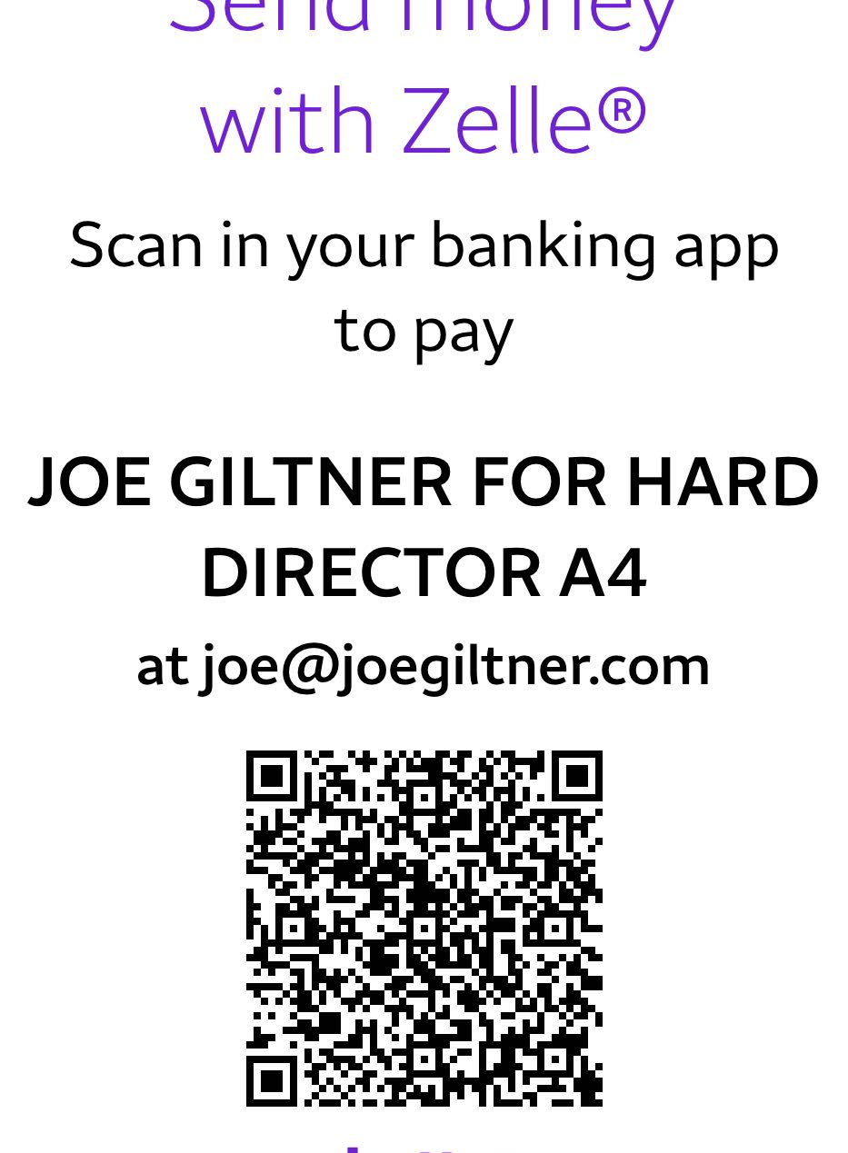 Zelle QR code for Joe Giltner for H.A.R.D. Director, Area 4 campaign
